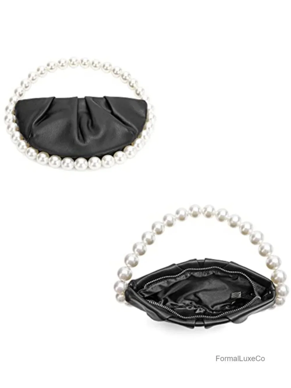 Pearl Crescent Clutch Pleated Vegan Leather Evening Wedding Party Purse